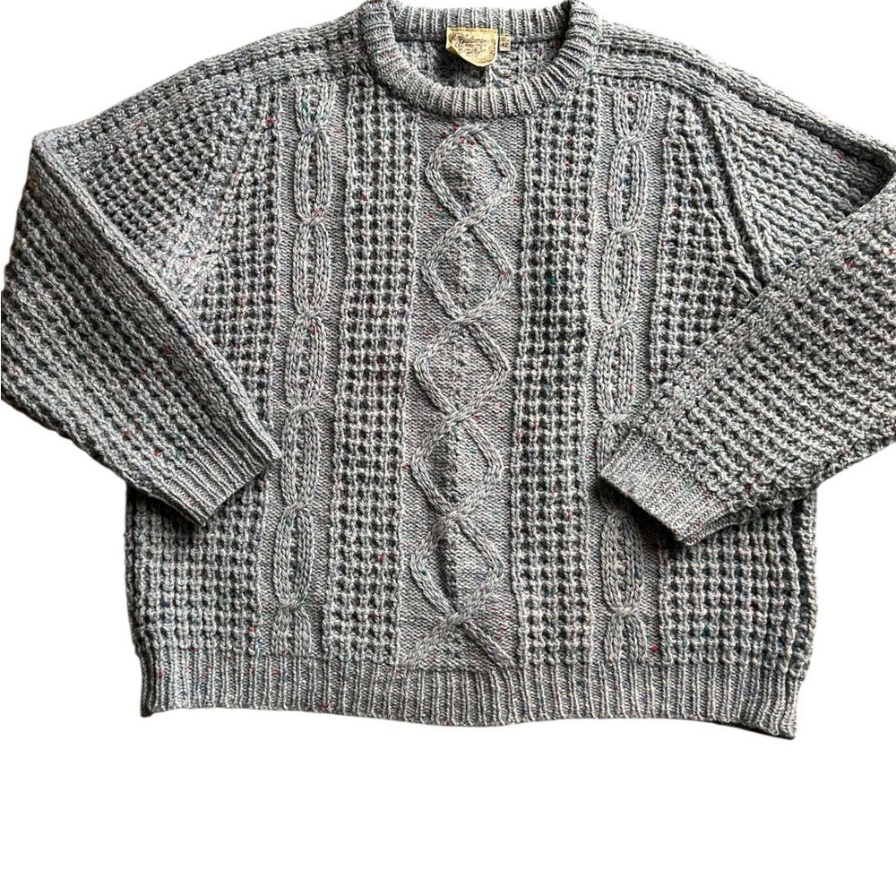 Gaeltarra Blue fisherman cable knit blue sweater hand loomed Ireland Size 42